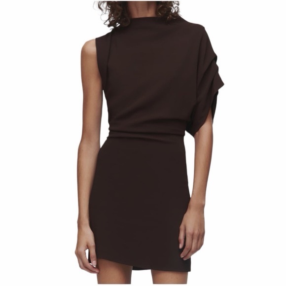 Zara Dresses & Skirts - Zara Asymmetrical Dress in Dark Brown